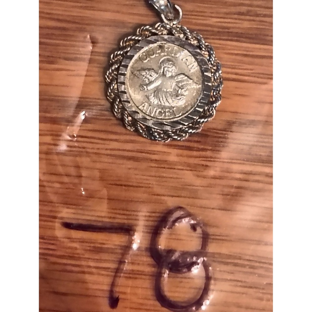 Sterling Silver Guardian Angel Pendant Medal Diamond Cut Rope Bezel 925 Round